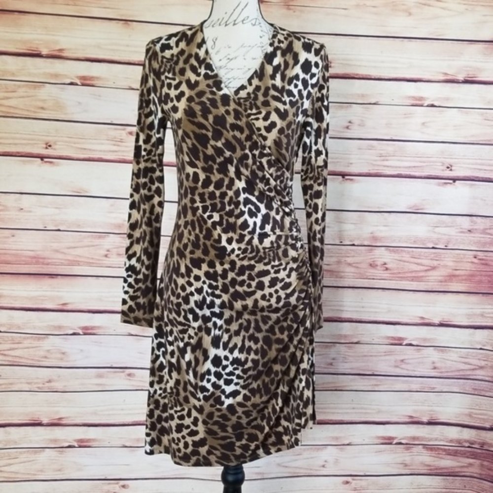 Michael Kors by MK animal print side zipper gathered dr - Picture 1 of 5